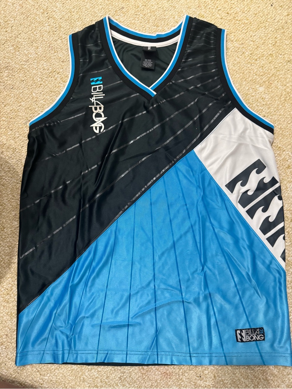 Billabong Black, Blue & White Diagonal Mesh Tank